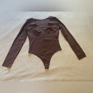SHEIN Brown Long Sleeve Tummy Control Bodysuit